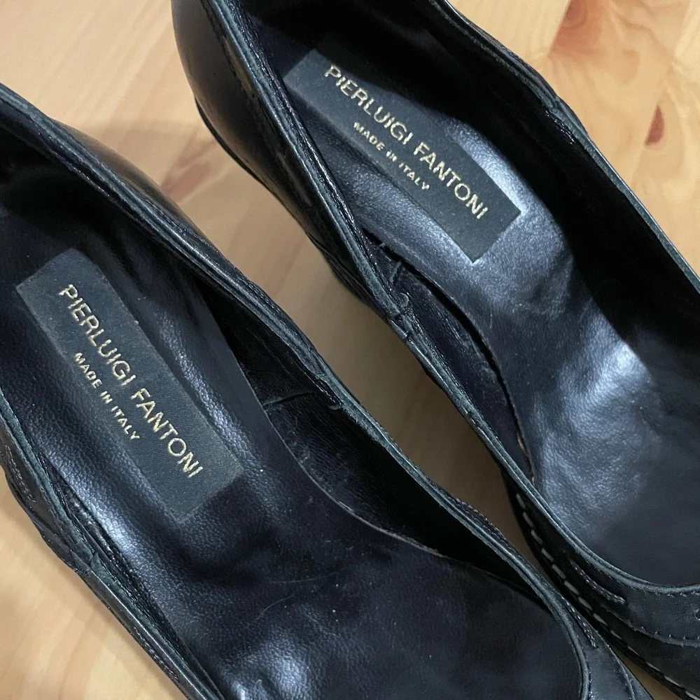 Pierluigi Fantoni‎ Womens Black Leather Slip-On Wedge Pump Heels Size 38